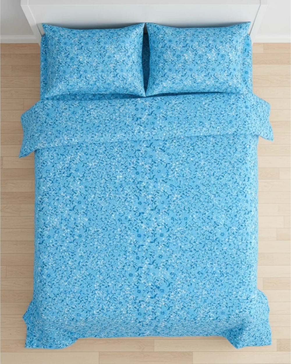 Medium| Pure Cotton Double Sheet Set (5ft x 7ft) + 2 Pillow Covers |Blue