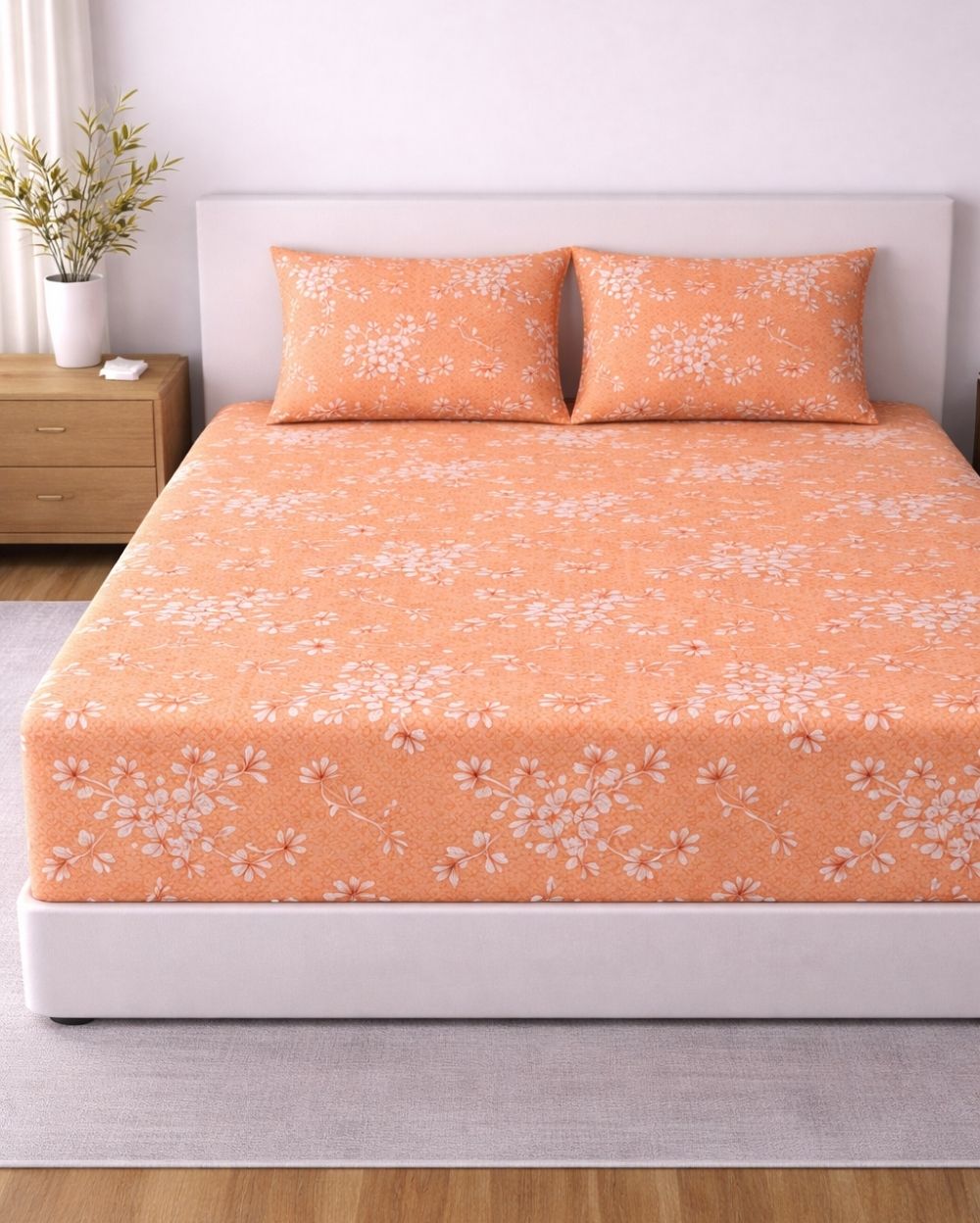 Sunflower (7x9ft)| Pure Cotton King Bedsheet - Peach