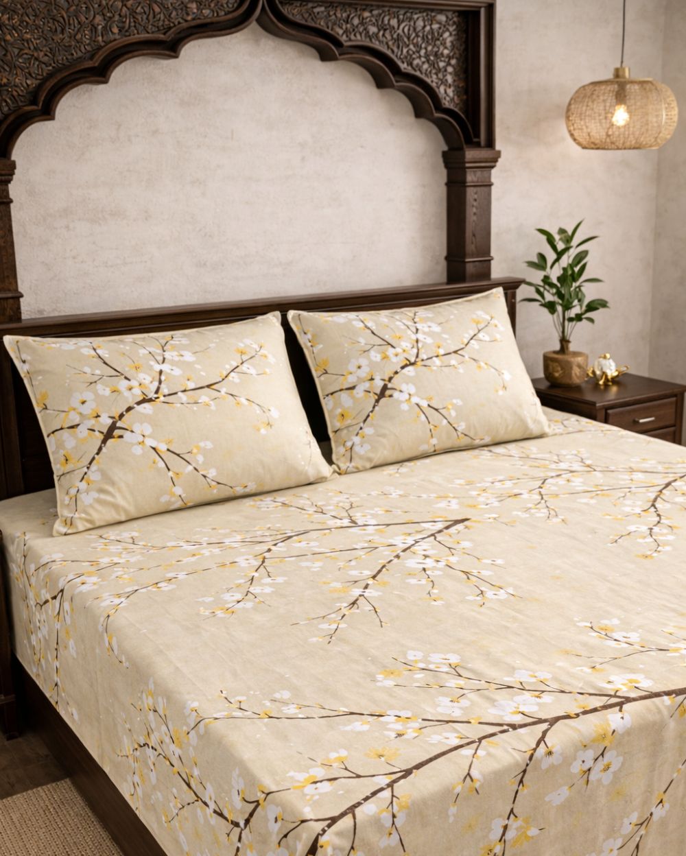 SATAN| Premium Sateen Cotton King Sheet Set (7.5 x 9 ft) |Beige