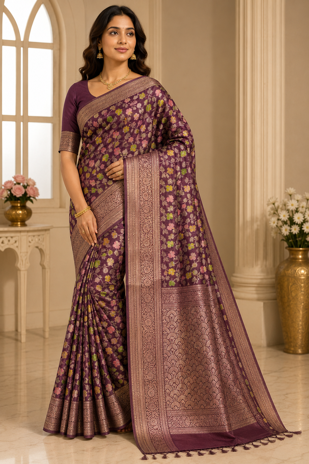 Pashmina Raw Silk Saree| Maroon