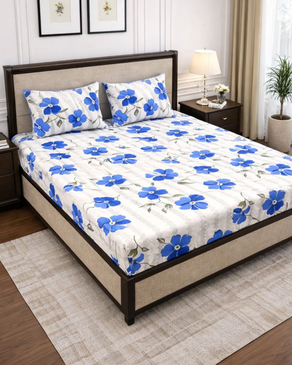 Vani|Queen Cotton Bed Set (6ft x 7ft)|White