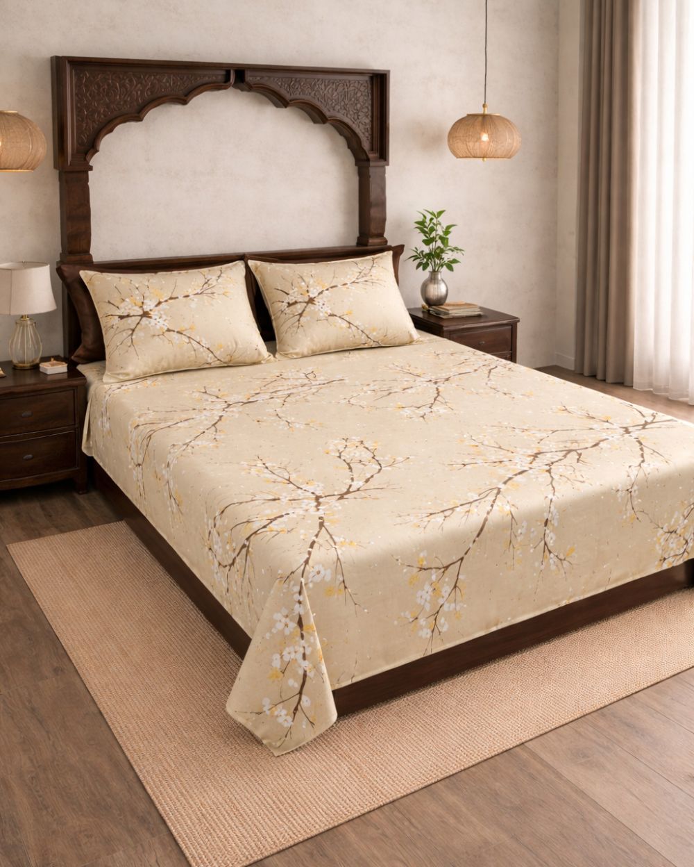 SATAN| Premium Sateen Cotton King Sheet Set (7.5 x 9 ft) |Beige