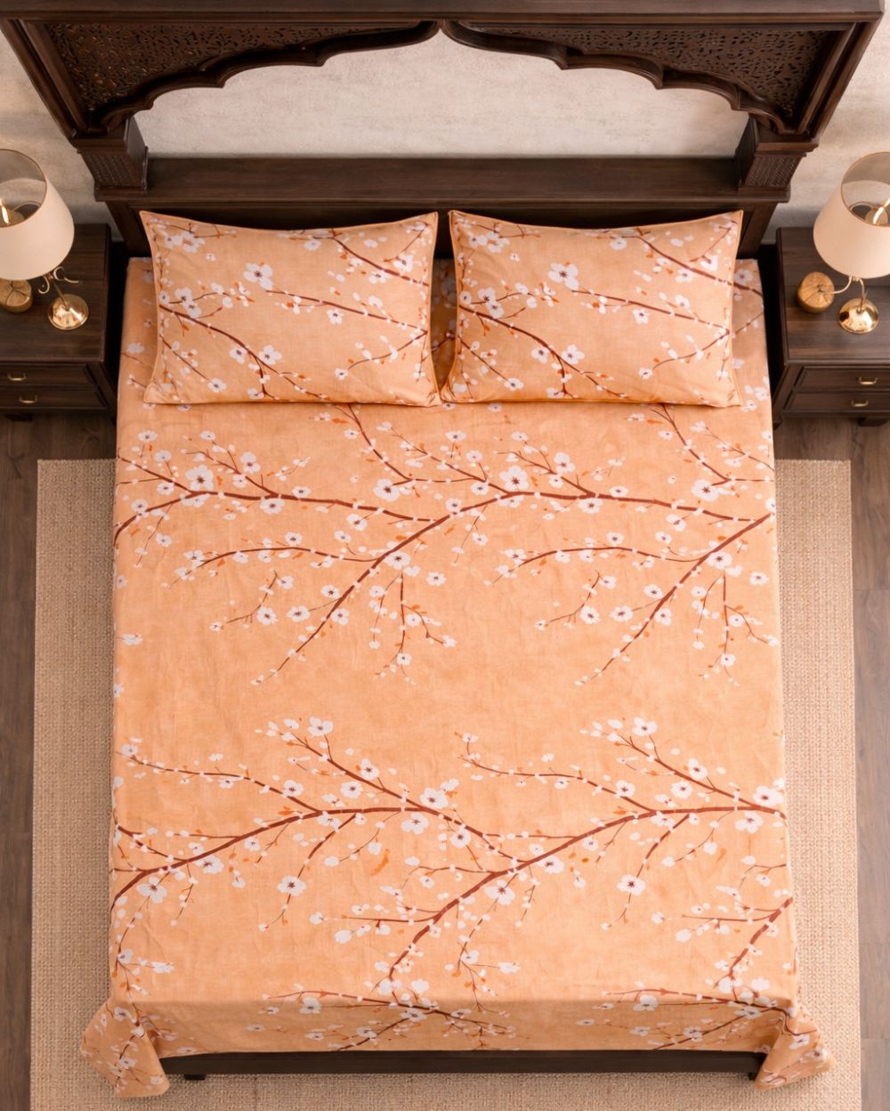 SATAN| Premium Sateen Cotton King Sheet Set (7.5 x 9 ft) |Peach