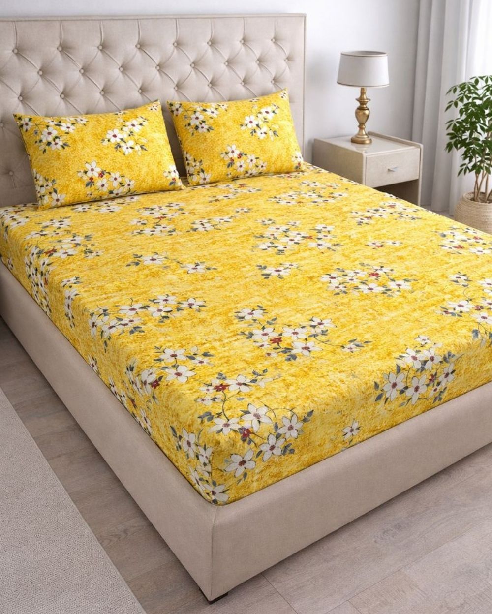 Priya| Budget Cotton Queen Sheet Set (6ft x 7ft)|Yellow