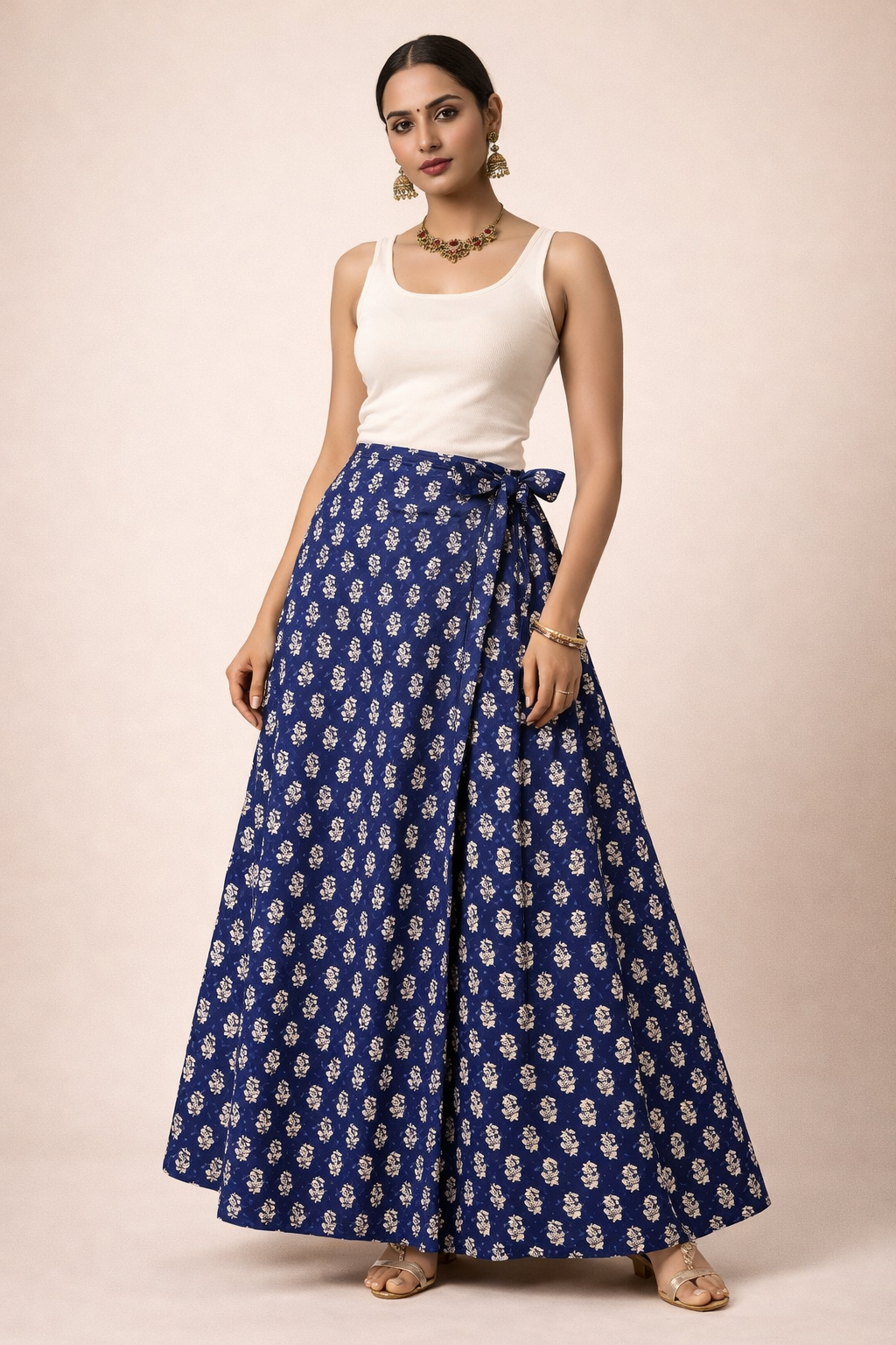 Ladies Cotton Printed Wrapper Skirt| Blue