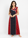Pure Cotton Sleeveless designer Nighty | Navy Blue