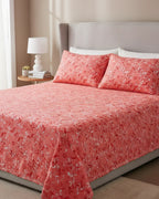 Medium| Pure Cotton Double Sheet Set (5ft x 7ft) + 2 Pillow Covers | Peach