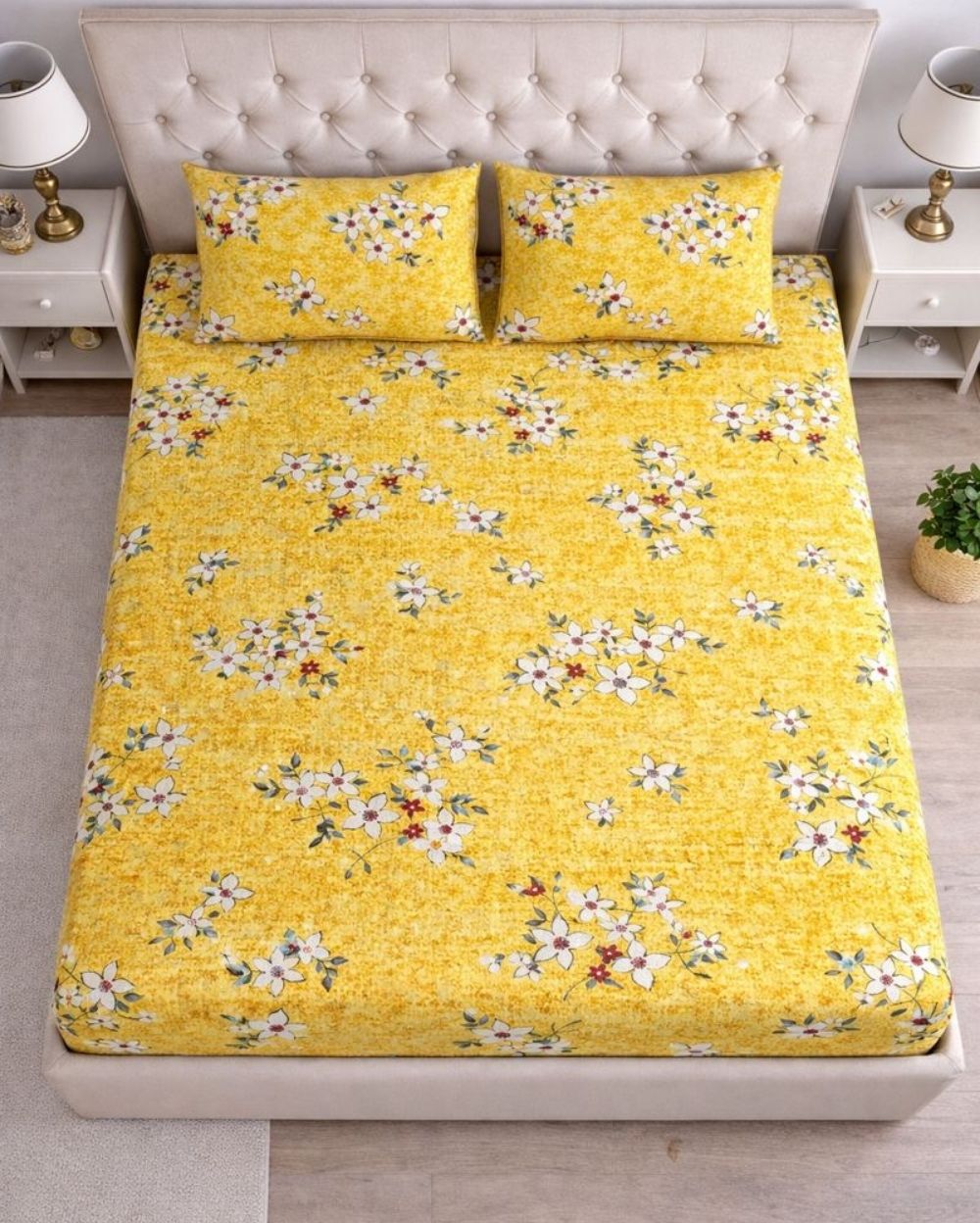 Priya| Budget Cotton Queen Sheet Set (6ft x 7ft)|Yellow