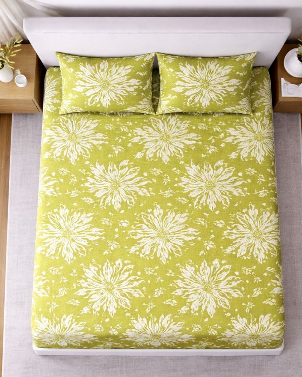 Sunflower (7x9ft)| Pure Cotton King Bedsheet - Green