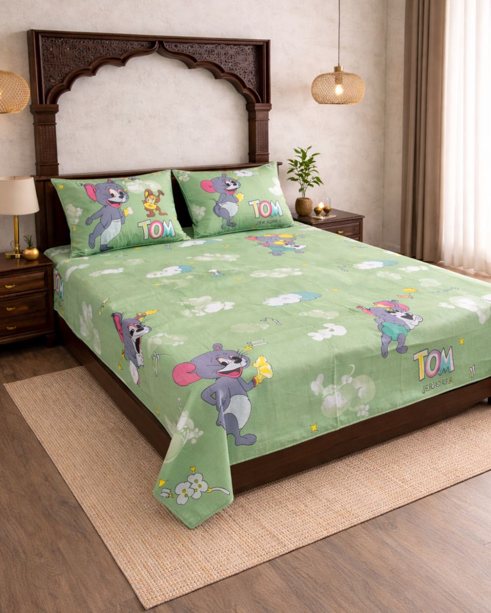 SATAN| Premium Sateen Cotton King Sheet Set (7.5 x 9 ft) | Green