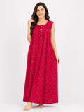 Pure Cotton Sleeveless Nighty | Red