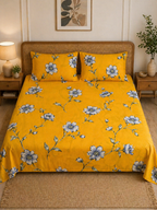 SUPER SATAN| 9x9' Premium Sateen Cotton King Bed sheet | Yellow