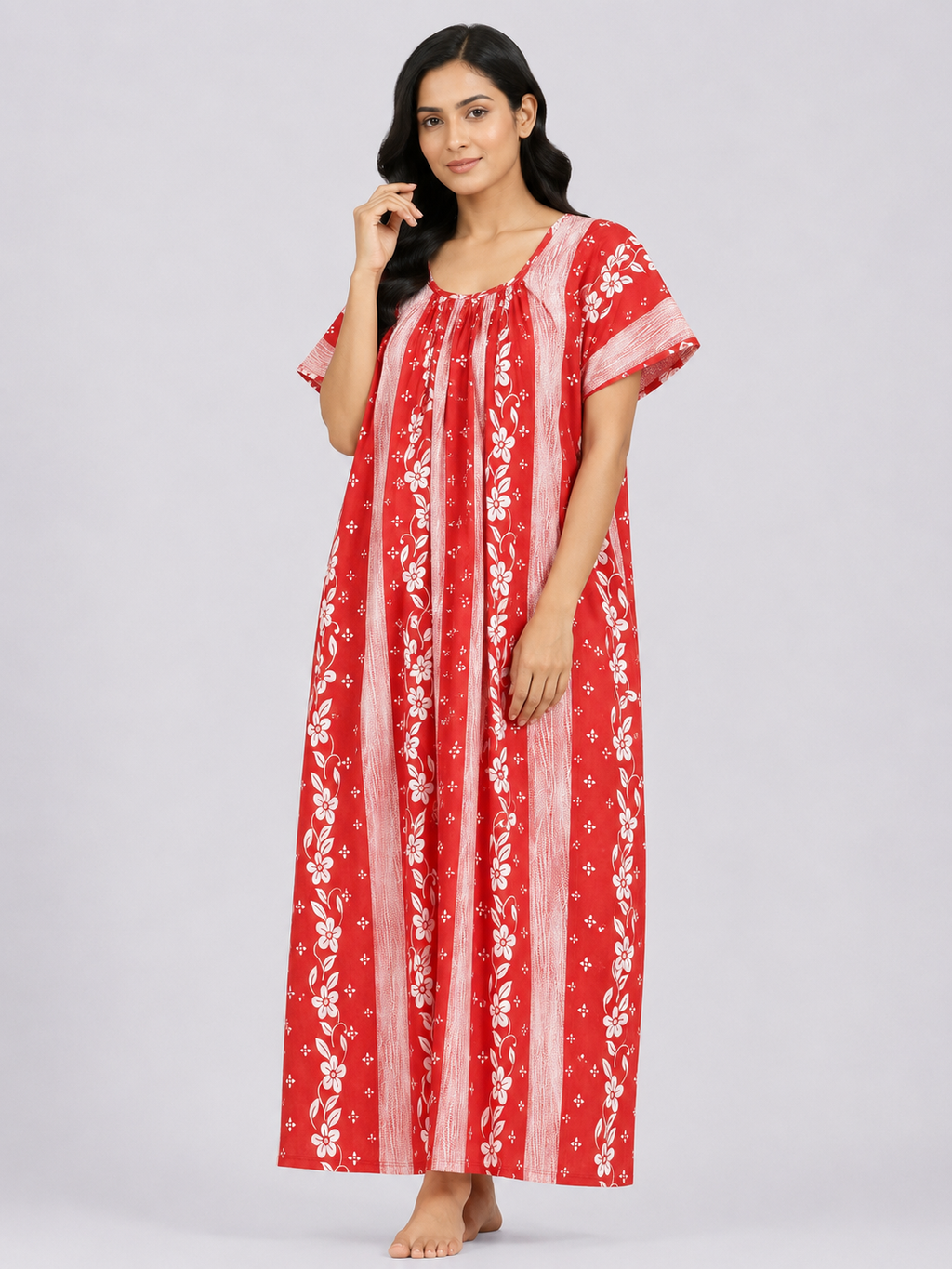 Pure Cotton Half Sleeve Nighty | Red