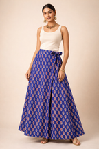Ladies Cotton Printed Wrapper Skirt| Blue