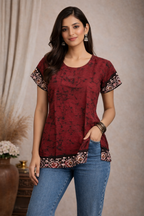 L SIZE |COTTON SHORT BATIK KURTI | Red
