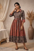 XL Size| Cotton Azrak Printed Frock Pattern Collar Gown/one piece| Black
