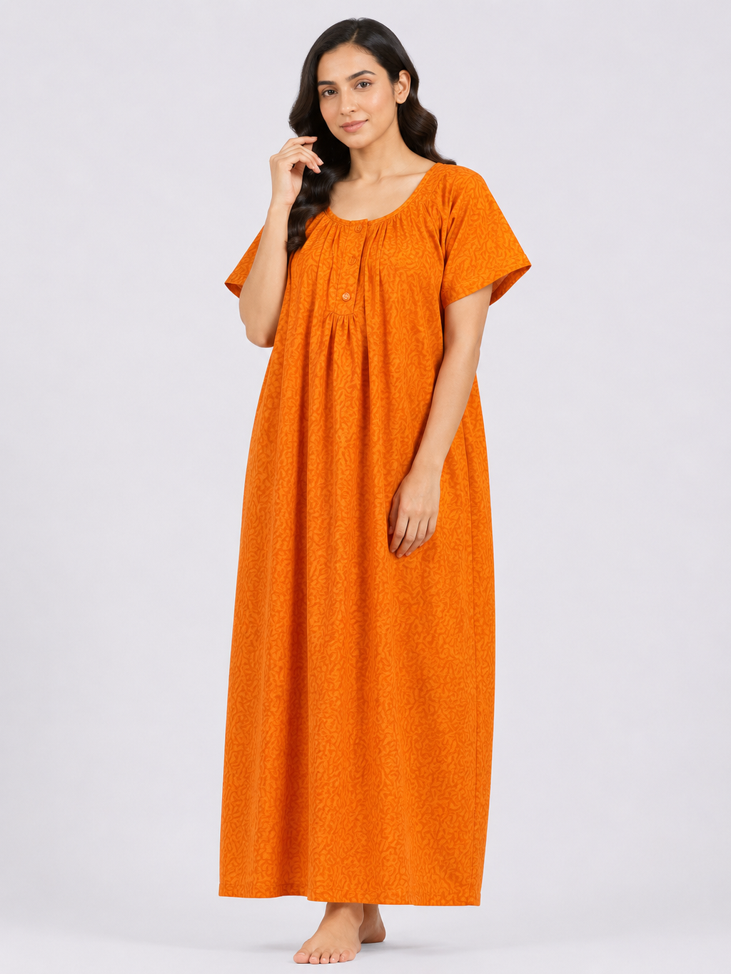 Pure Cotton Half Sleeve Nighty | Yellow