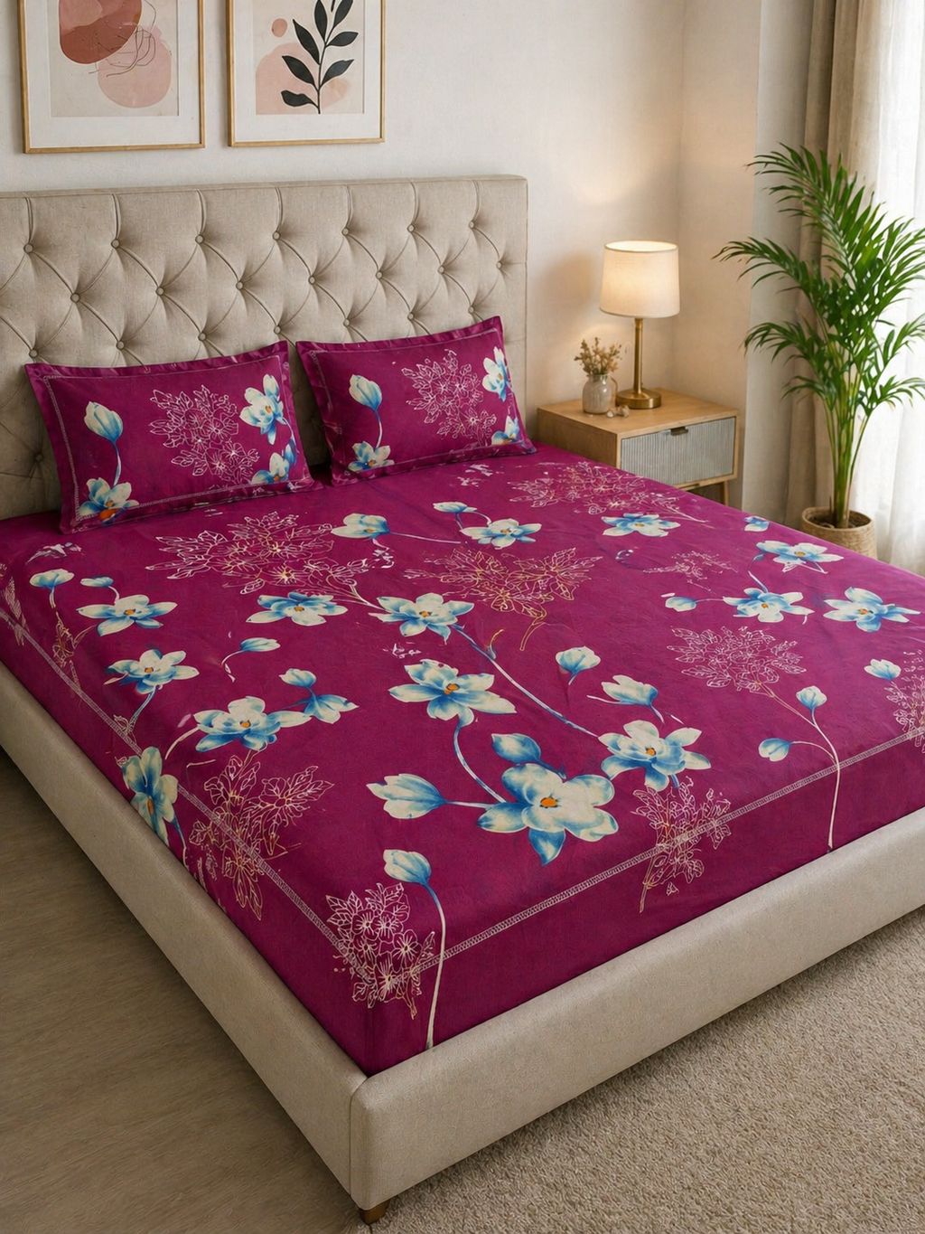 Vani|Queen Cotton Bed Set (6ft x 7ft)| Purple
