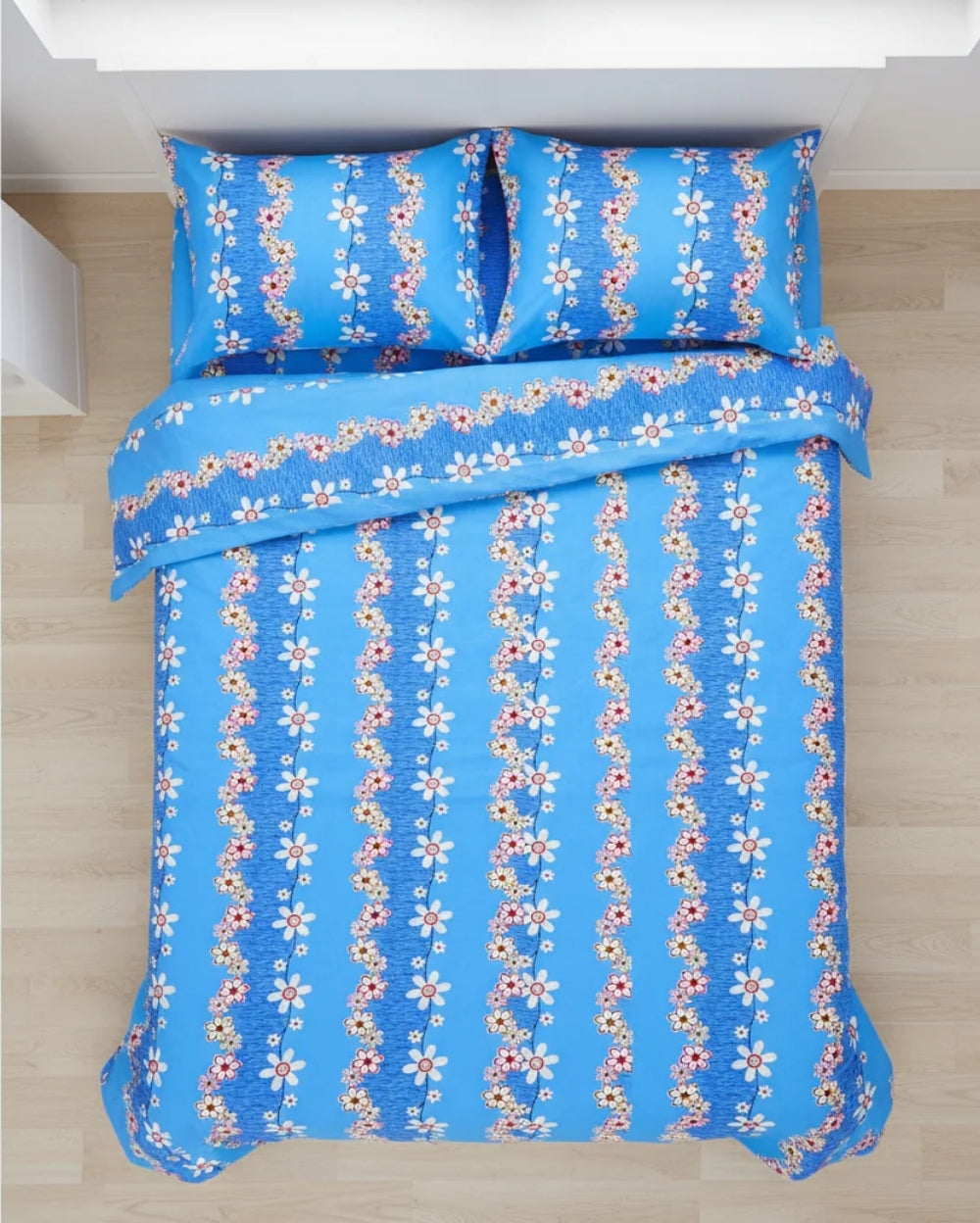 Medium| Pure Cotton Double Sheet Set (5ft x 7ft) + 2 Pillow Covers |Blue