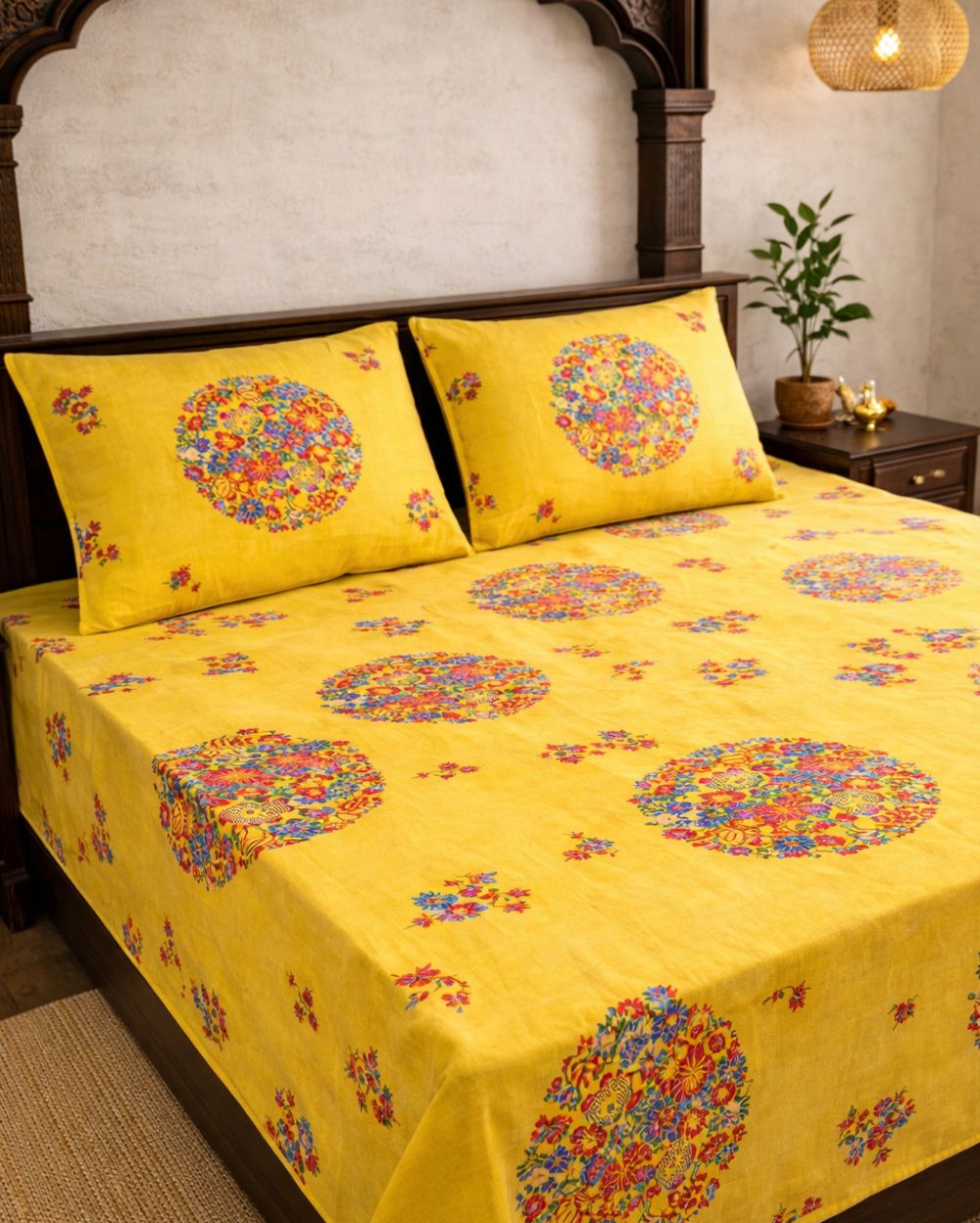SUPER SATAN| 9x9' Premium Sateen Cotton King Bedsheet|YELLOW