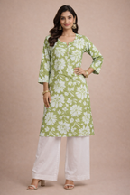 5XL Size| Premium Cotton Printed Kurti | Green