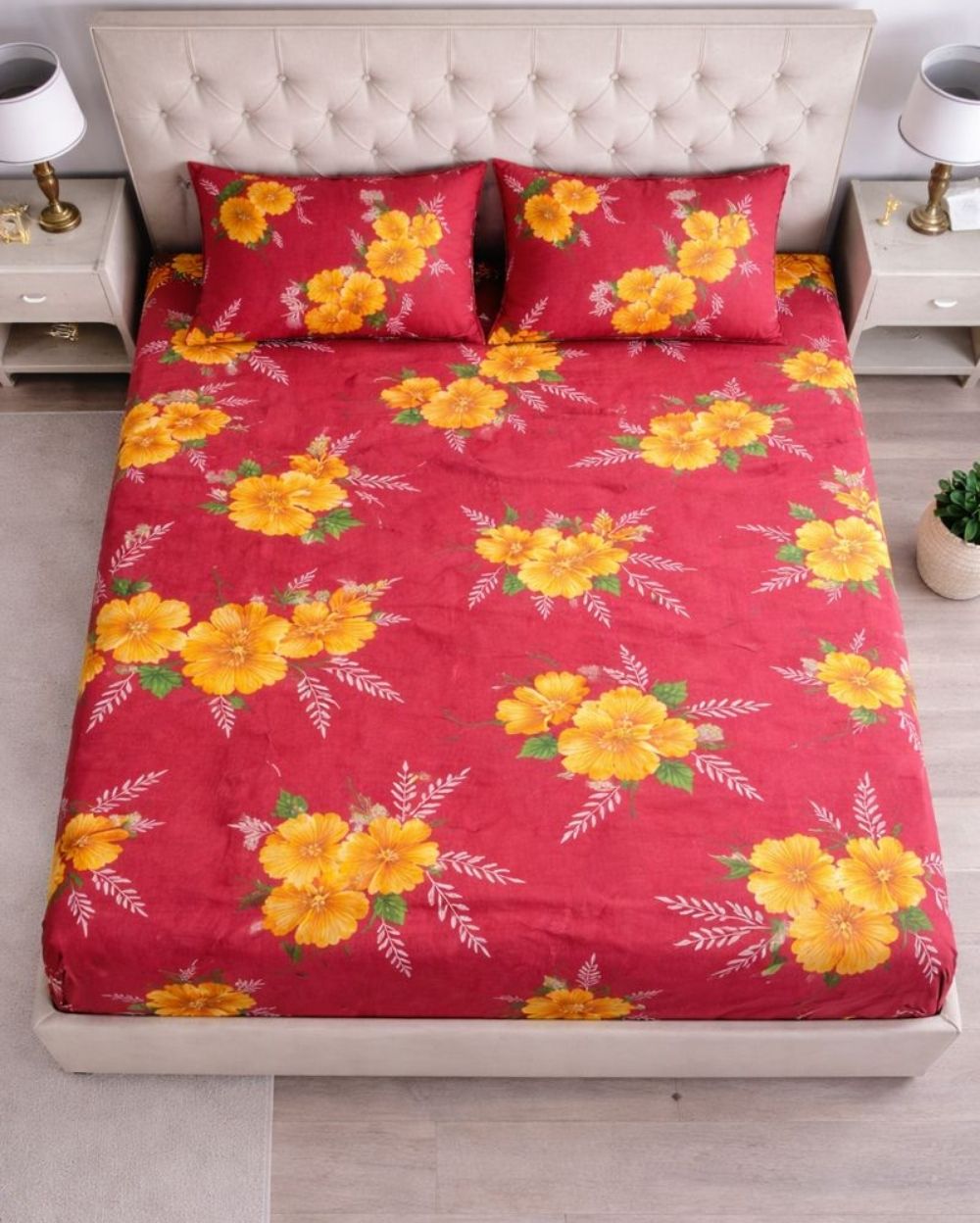 Priya| Budget Cotton Queen Sheet Set (6ft x 7ft)|Red