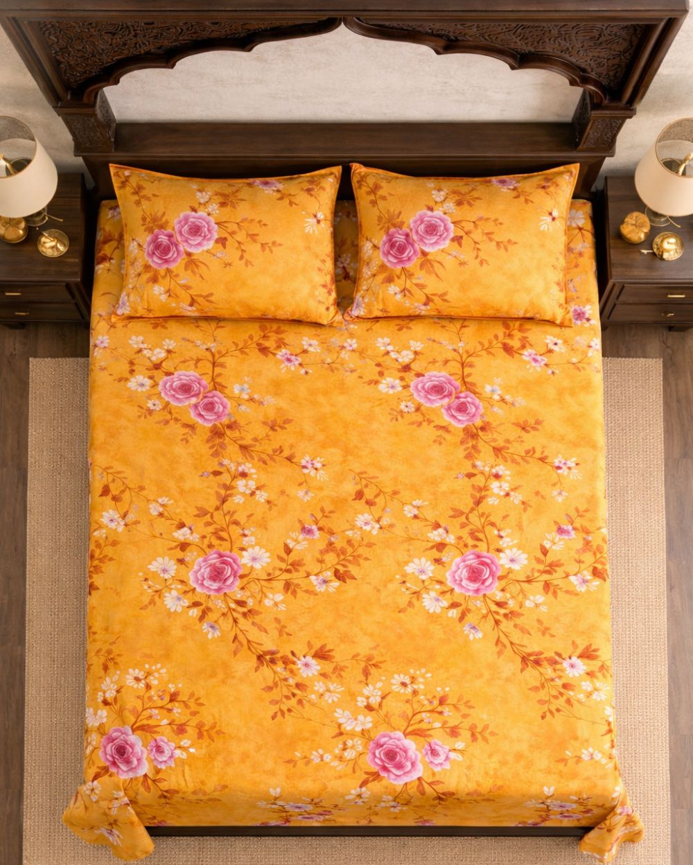 SATAN| Premium Sateen Cotton King Sheet Set (7.5 x 9 ft)|Yellow