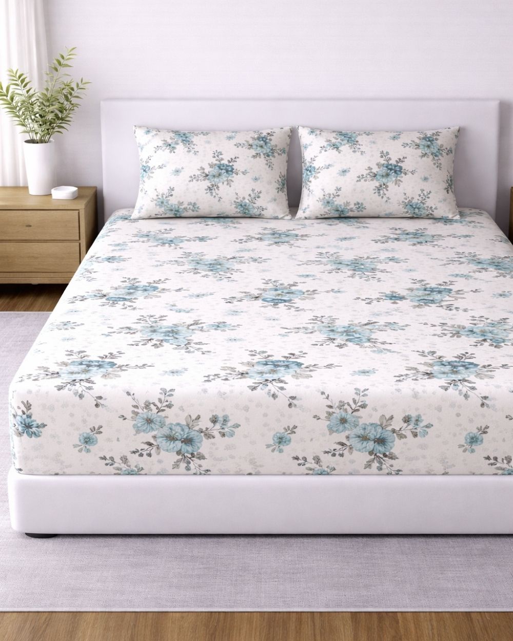 Sunflower (7x9ft)| Pure Cotton King Bedsheet - White