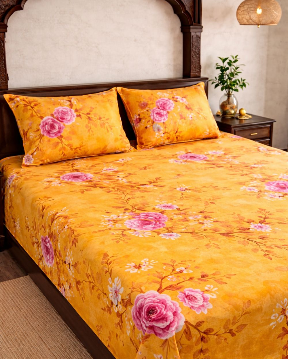 SATAN| Premium Sateen Cotton King Sheet Set (7.5 x 9 ft)|Yellow