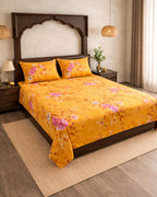 SATAN| Premium Sateen Cotton King Sheet Set (7.5 x 9 ft)|Yellow