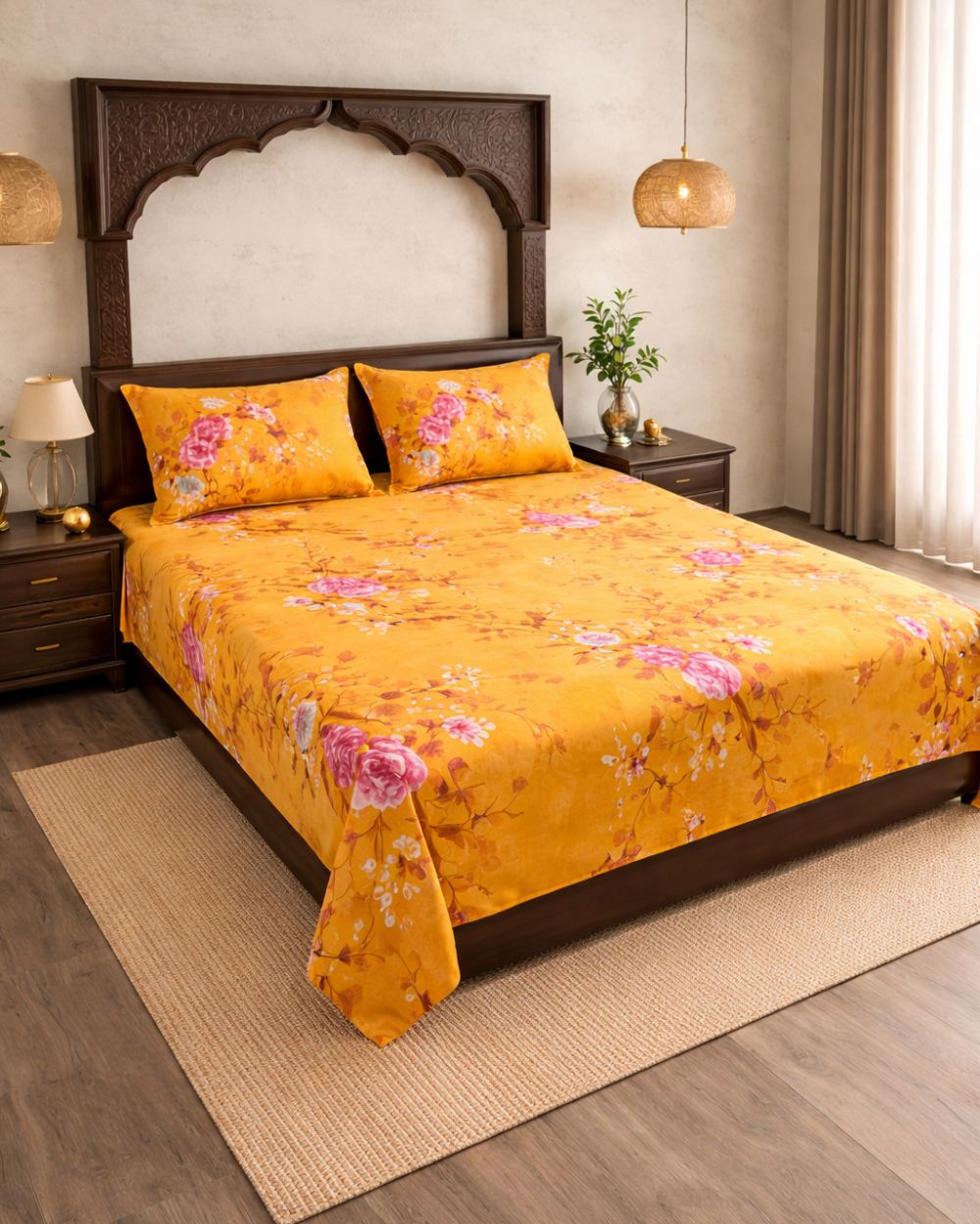 SATAN| Premium Sateen Cotton King Sheet Set (7.5 x 9 ft)|Yellow