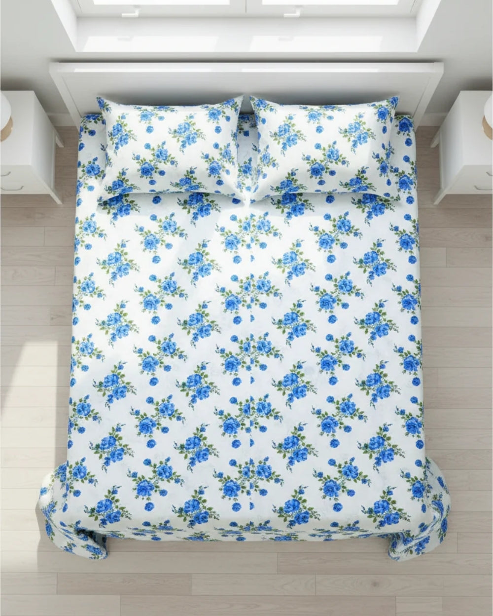 Medium| Pure Cotton Double Sheet Set (5ft x 7ft) + 2 Pillow Covers | White