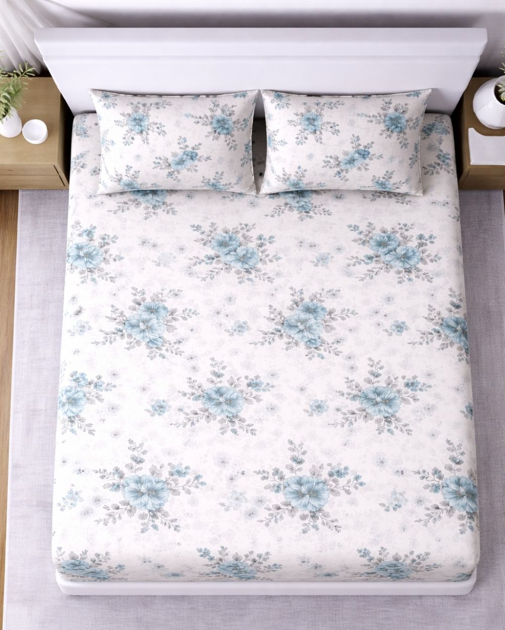 Sunflower (7x9ft)| Pure Cotton King Bedsheet - White