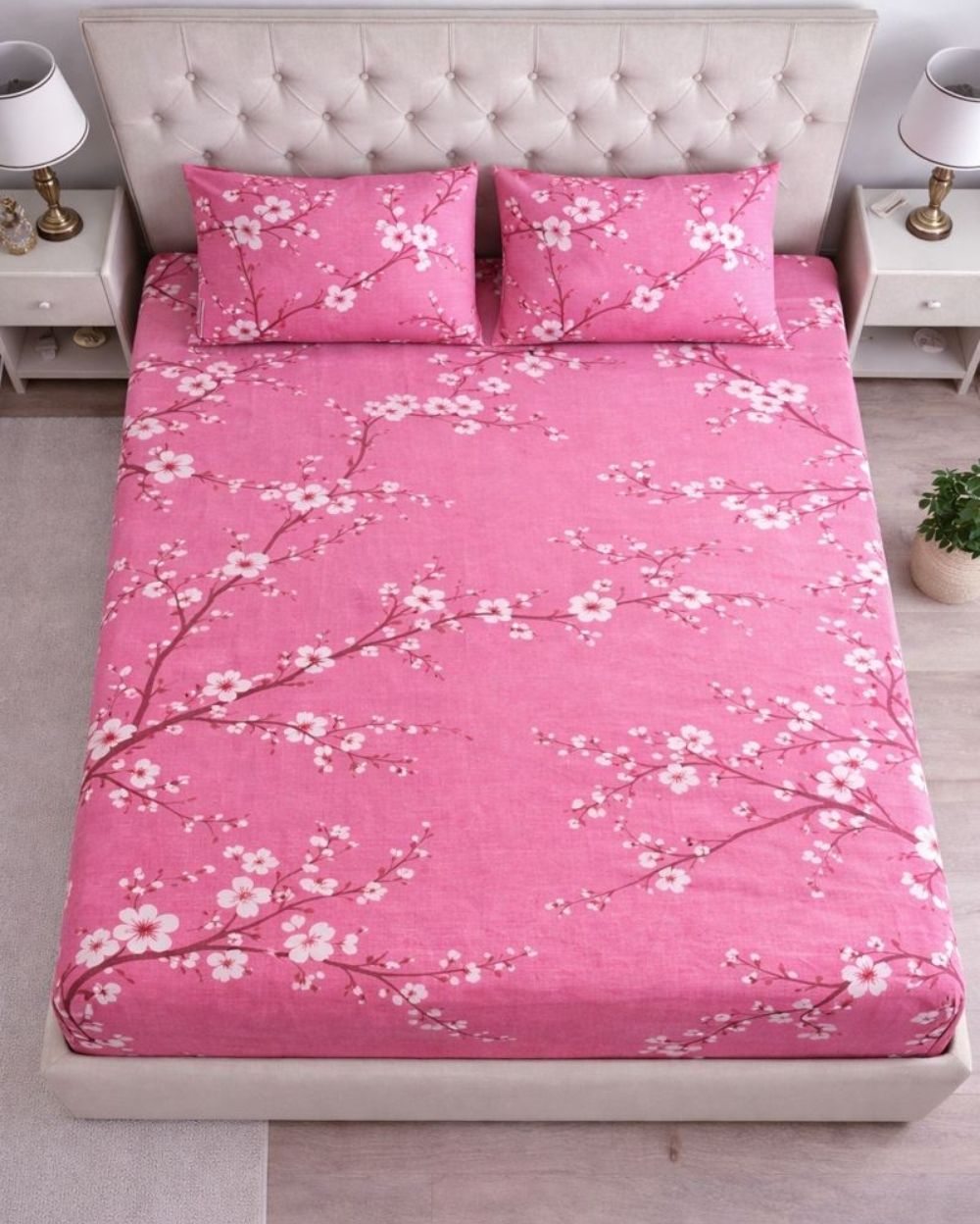 Priya| Budget Cotton Queen Sheet Set (6ft x 7ft)|Pink