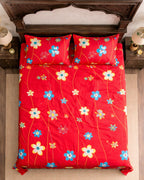 SATAN| Premium Sateen Cotton King Sheet Set (7.5 x 9 ft) |RED