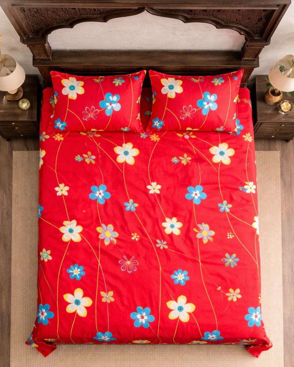 SATAN| Premium Sateen Cotton King Sheet Set (7.5 x 9 ft) |RED