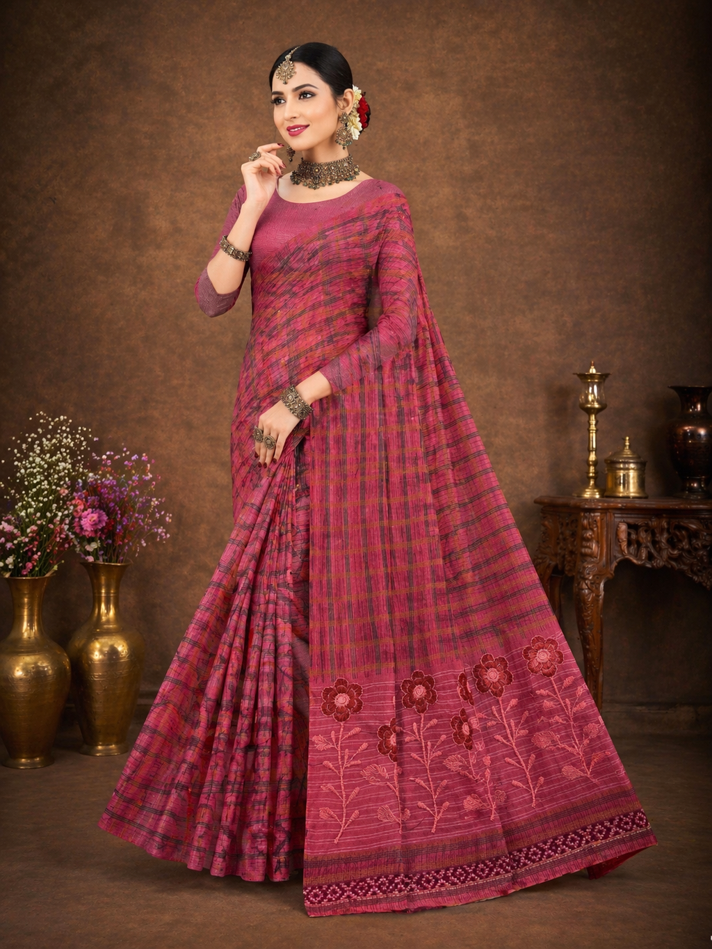 Pure Cotton Stitch work Saree| Red