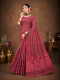 Pure Cotton Stitch work Saree| Red