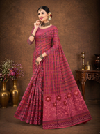 Pure Cotton Stitch work Saree| Red