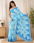 Pure Resham Kota Stitch work Applique  Cotton Saree| Blue