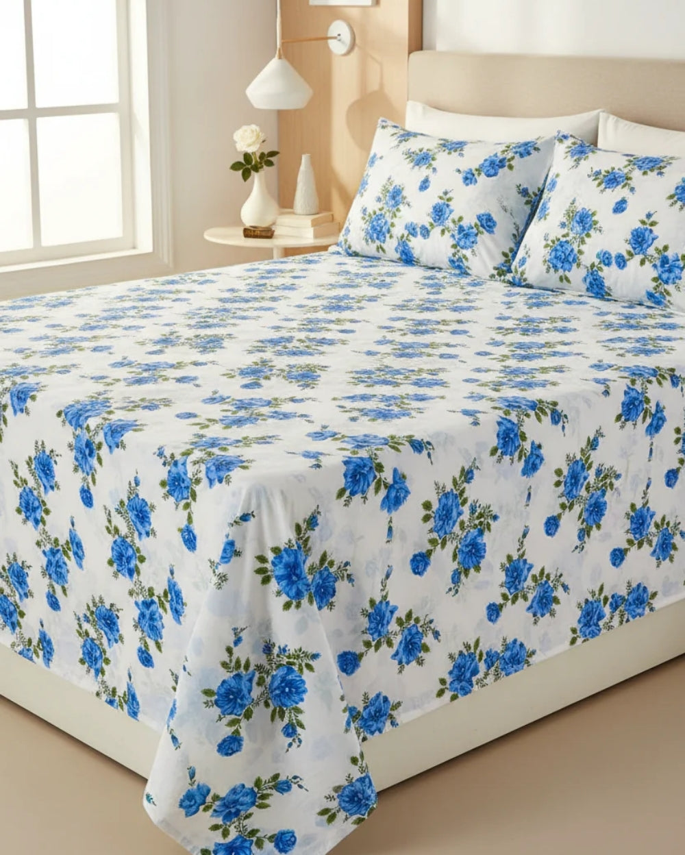 Medium| Pure Cotton Double Sheet Set (5ft x 7ft) + 2 Pillow Covers | White