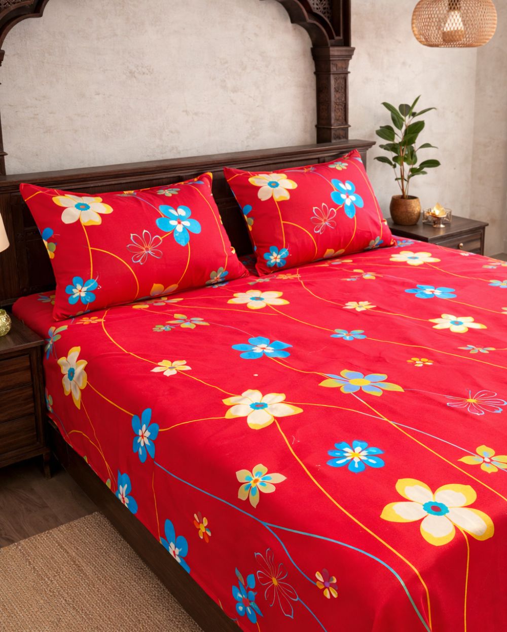 SATAN| Premium Sateen Cotton King Sheet Set (7.5 x 9 ft) |RED