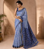 Silk Saree With Stitched Work| Blue