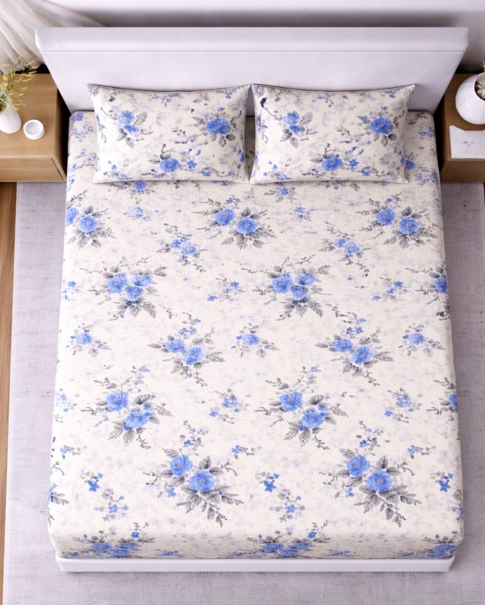 Sunflower (7x9ft)| Pure Cotton King Bedsheet - White