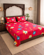 SATAN| Premium Sateen Cotton King Sheet Set (7.5 x 9 ft) |RED