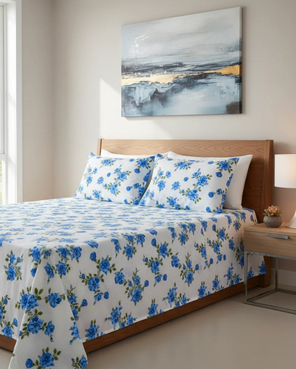 Medium| Pure Cotton Double Sheet Set (5ft x 7ft) + 2 Pillow Covers | White