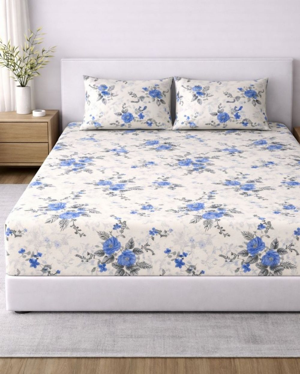 Sunflower (7x9ft)| Pure Cotton King Bedsheet - White