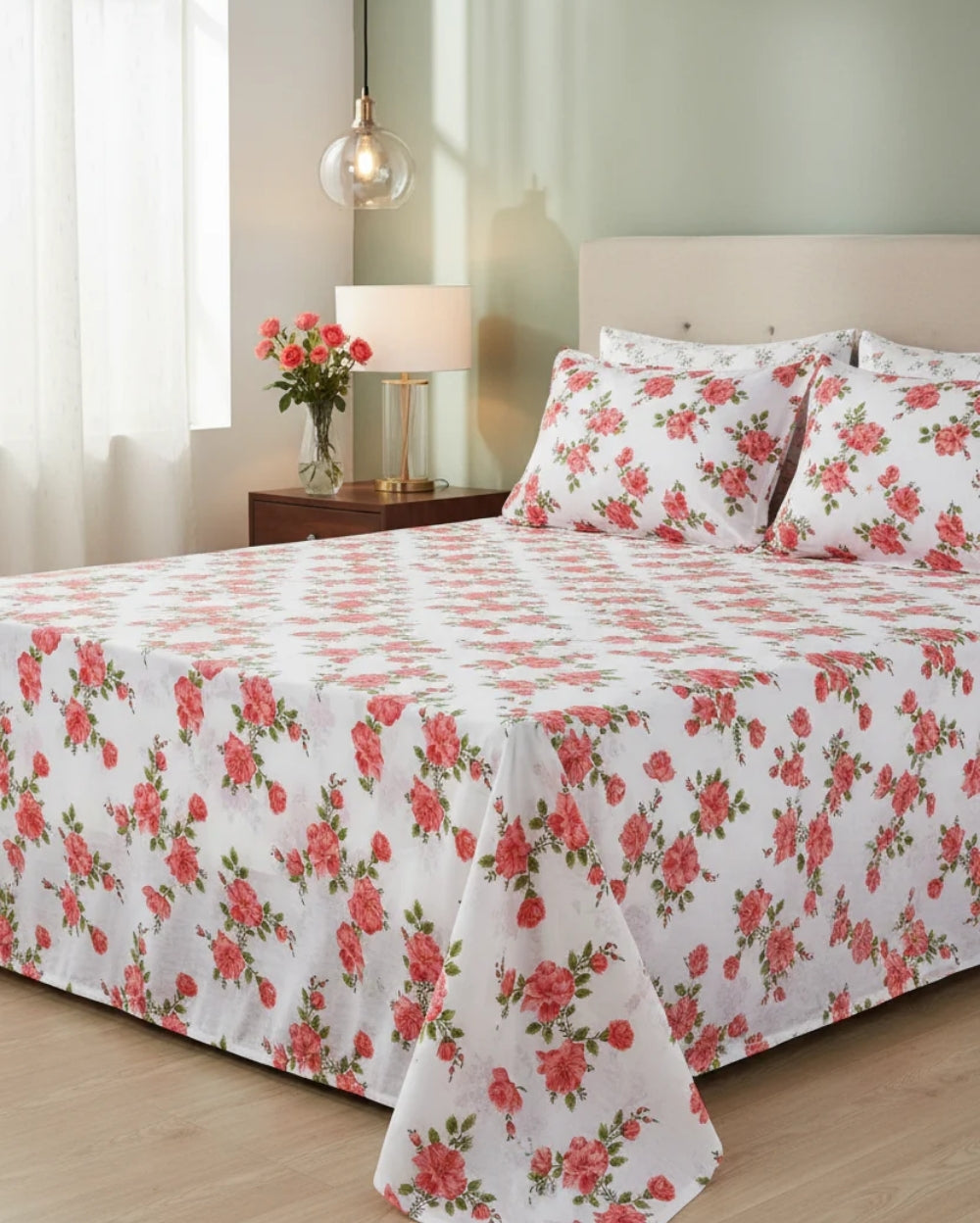 Medium| Pure Cotton Double Sheet Set (5ft x 7ft) + 2 Pillow Covers | White