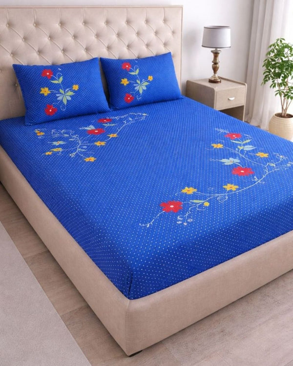 Priya| Budget Cotton Queen Sheet Set (6ft x 7ft)| Blue