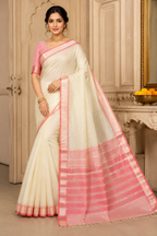 Premium Raw Silk Saree| White and Red